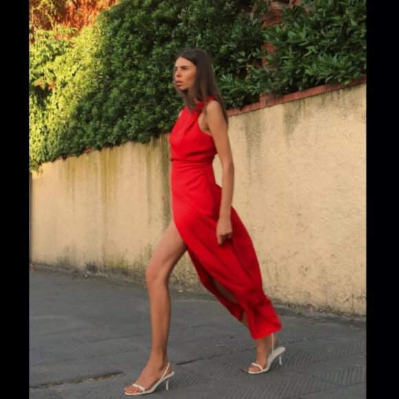 ZARA RED CUT OUT MIDI DRESS - Picture 1 of 3